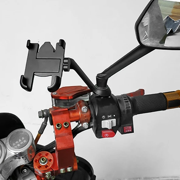 Motosiklet Arka Görüş Aynası Alüminyum Alaşımlı Siyah Braket - 9