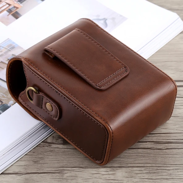 Canon G7X II G9X Mark II Sony RX100 M2 Uyumlu Kahverengi PU Deri Kamera Çantası El ve Boyun Askılı - 3