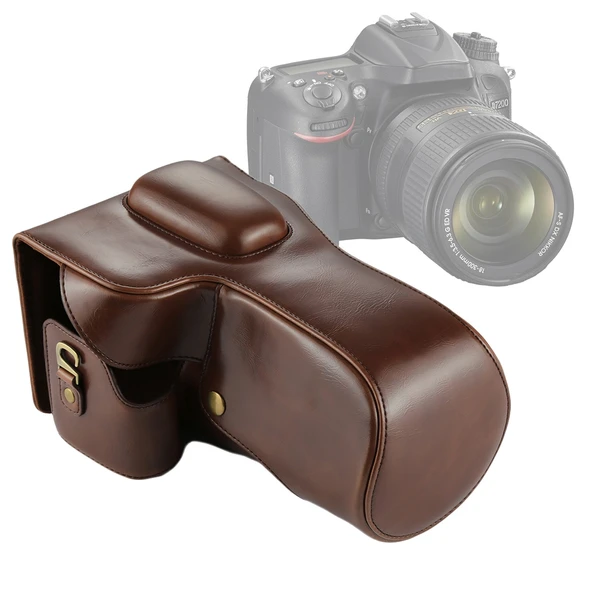Nikon D7200 D7100 D7000 Tam Korumalı PU Deri Kamera Çantası Kahverengi 18-200 18-140mm Lens Uyumlu
