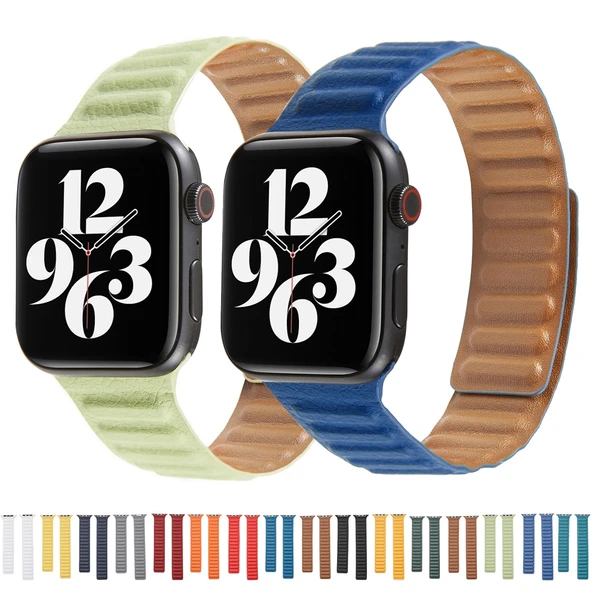 Apple Watch Deri Loop Kayış Kırmızı 42mm 44mm 45mm Uyumlu - 4