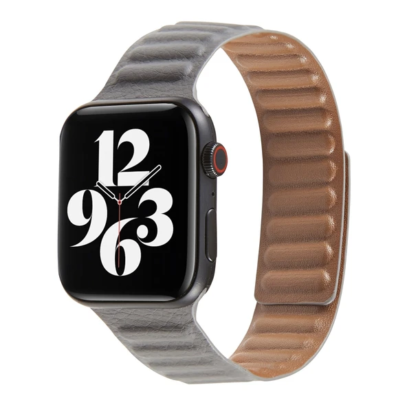 Apple Watch Deri Loop Kayış Gri 38mm 40mm 41mm Uyumlu - 1