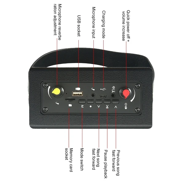 K10 10W Bluetooth 50 Taşınabilir El Tipi Kare Dans Bluetooth Hoparlör Siyah - 4