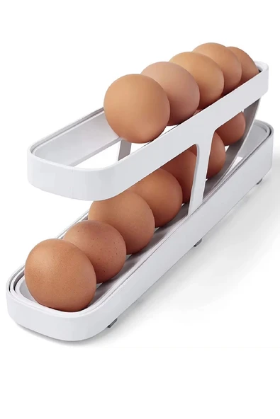 Otomatik 2 Katlı Buzdolabı Yumurta Organizeri - Yumurta Saklama Kabı - 14 Yumurta Kapasiteli - 1