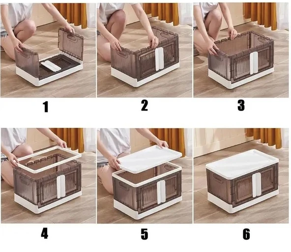 1 Adet Katlanabilir Konteyner Saklama Kapaklı Plastik Tekerlekli Oyuncak – Çamaşır –Mutfak Banyo - 5