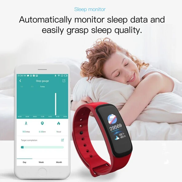 TLW B1 Plus Fitness Bileklik Kirmizi 096 Inç Renkli Ekran Bluetooth 40 IP67 Suya Dayanikli Kalp Atis ve Uyku Takip - 9