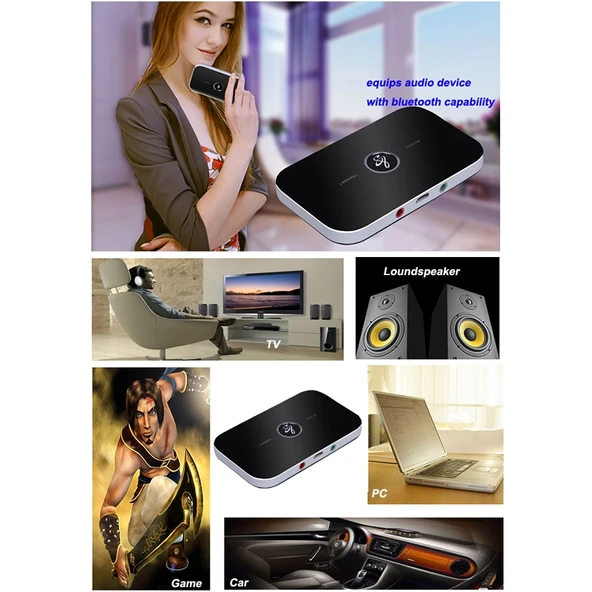 B6 Bluetooth 2'si 1 Arada Ses Alıcı Verici Müzik Adaptörü - 7