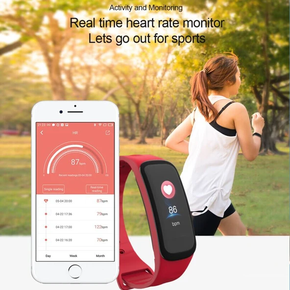 TLW B1 Plus Fitness Bileklik Kirmizi 096 Inç Renkli Ekran Bluetooth 40 IP67 Suya Dayanikli Kalp Atis ve Uyku Takip - 5