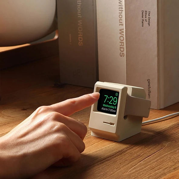 Retro Stil Silika Jel Apple Watch Şarj Standı Tutucu Gri - 6