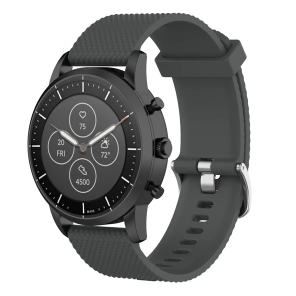 22mm Gri Dokulu Silikon Saat Kayışı Fossil Hybrid Smartwatch HR Erkek Gen 4 Explorist HR Spor Model - 1