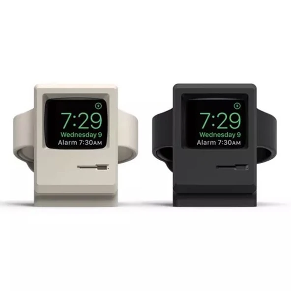 Retro Stil Silika Jel Apple Watch Şarj Standı Tutucu Siyah - 7
