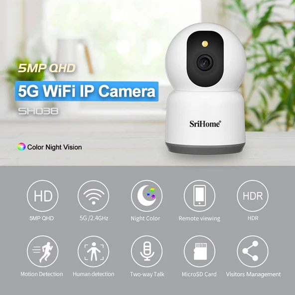 SirHome SH038 5MP QHD 5G WiFi IP Kamera Beyaz UK Priz - 2