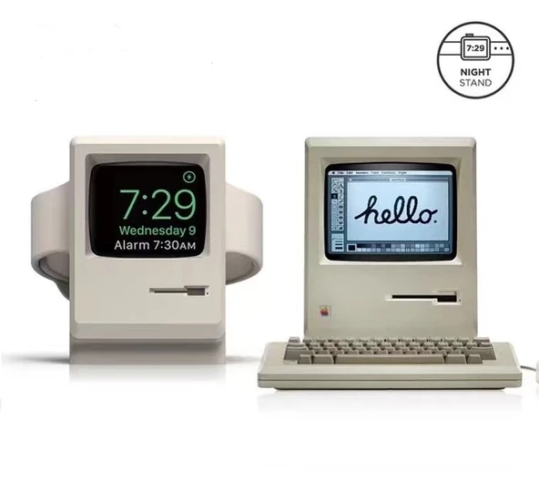 Retro Stil Silika Jel Apple Watch Şarj Standı Tutucu Siyah - 2