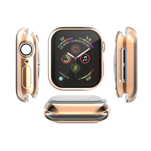 Apple Watch Series 5 ve 4 44mm Tam Kapsamlı Kaplama TPU Kılıf Gül Altın - 4
