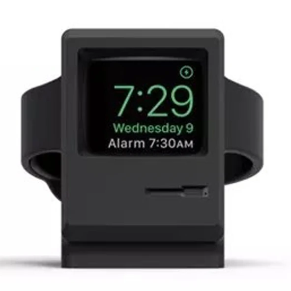 Retro Stil Silika Jel Apple Watch Şarj Standı Tutucu Siyah