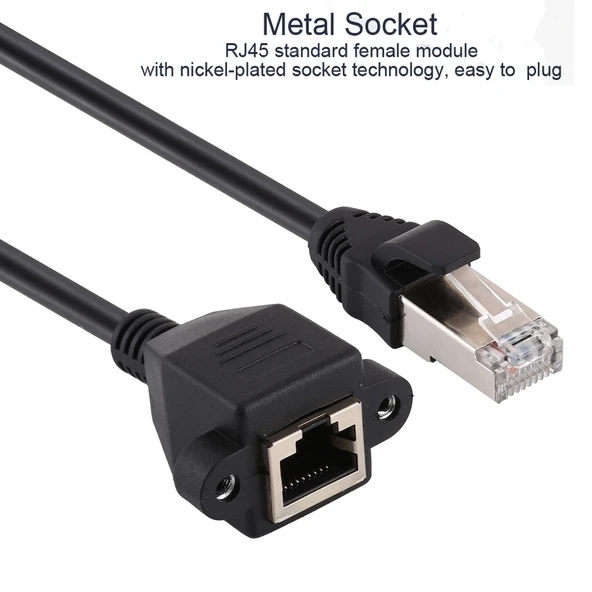 RJ45 Dişi Erkek CAT5E Panel Montajlı Vida Kilitli Uzatma Kablosu 1.5 Metre Siyah - 3