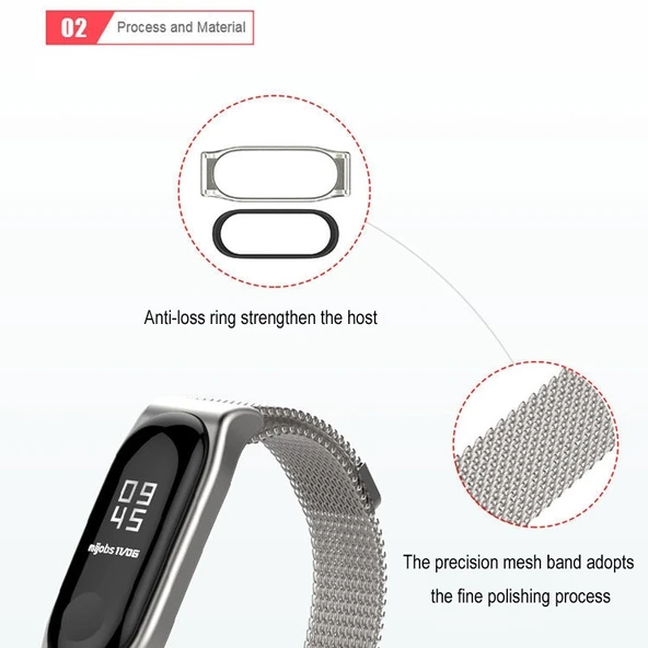 Mijobs Milan CS Metal Manyetik Saat Kordonu Xiaomi Mi Band 3 4 5 6 Gül Altın - 5