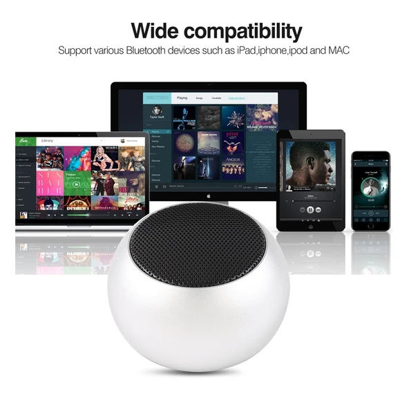 Mini Metal Kablosuz Bluetooth Hoparlör Gümüş Led Gösterge Eller Serbest - 8