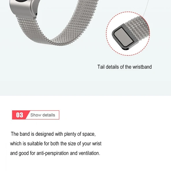 Mijobs Milan CS Metal Manyetik Saat Kordonu Xiaomi Mi Band 3 4 5 6 Gül Altın - 6