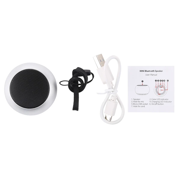 Mini Metal Kablosuz Bluetooth Hoparlör Gümüş Led Gösterge Eller Serbest - 5