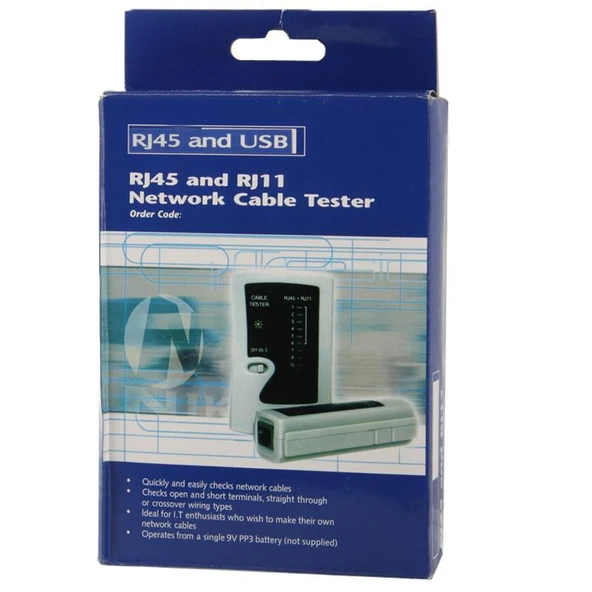 RJ45 ve RJ11 Ağ Kablosu Test Cihazı Siyah Model - 8