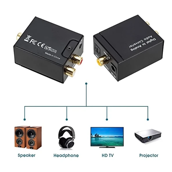 Dijital Optik Koaksiyel Toslink Analog RCA Ses Dönüştürücü Siyah Model Spdif Koaksiyel 2 RCA - 5