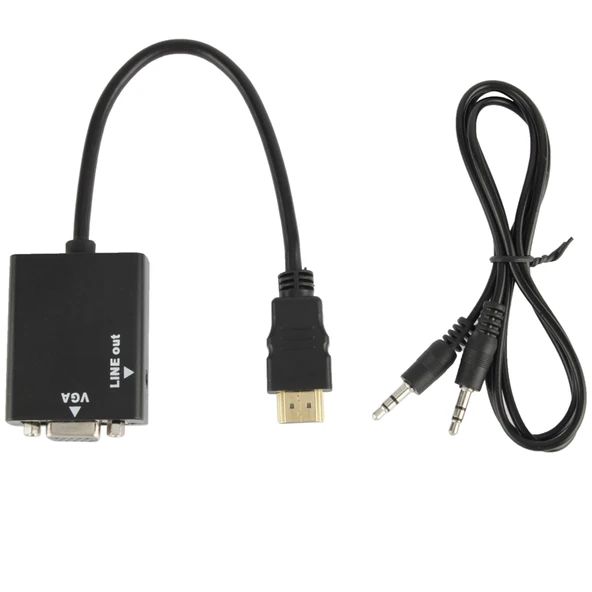 26cm HDMI to VGA Video Dönüştürücü Kablo 3.5mm Ses Çıkışı Destekli Full HD 1080P Siyah - 5