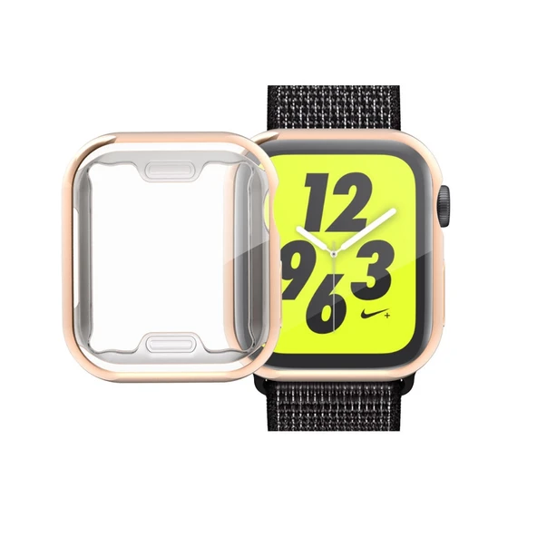 Apple Watch Series 5 ve 4 44mm Tam Kapsamlı Kaplama TPU Kılıf Gül Altın - 1