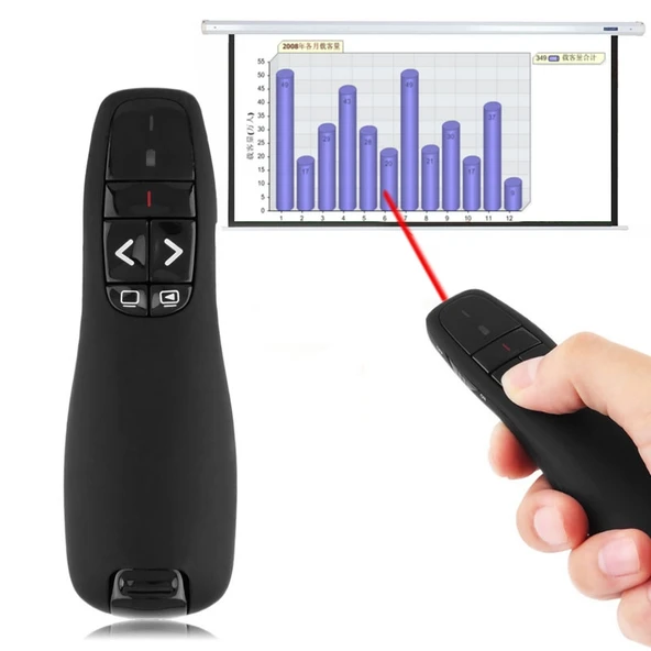 Multimedya Sunum Kumandası Lazer İşaretçi USB Alıcılı Siyah 15 Metre Kontrol Mesafesi R400