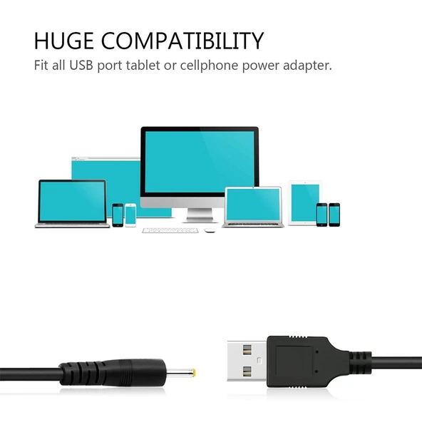 USB Erkekten DC 2.5x0.7mm Güç Kablosu Siyah 1.2 Metre - 5