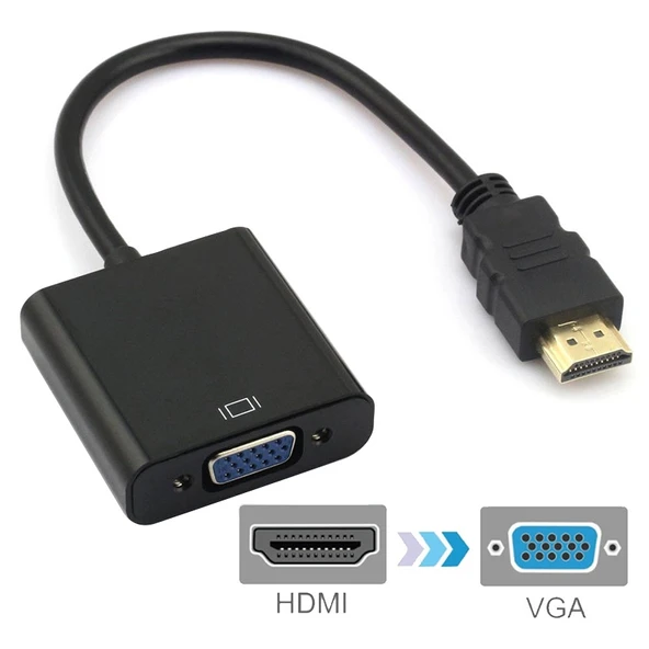 20cm HDMI 19 Pin Erkek to VGA Dişi Kablo Adaptörü Siyah - 2