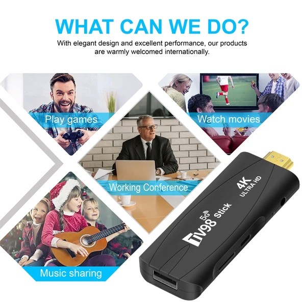 TV98 Rockchip 3228A Dört Çekirdek 4K HD Bluetooth Android TV Stick 2GB RAM 16GB Depolama EU Priz - 7