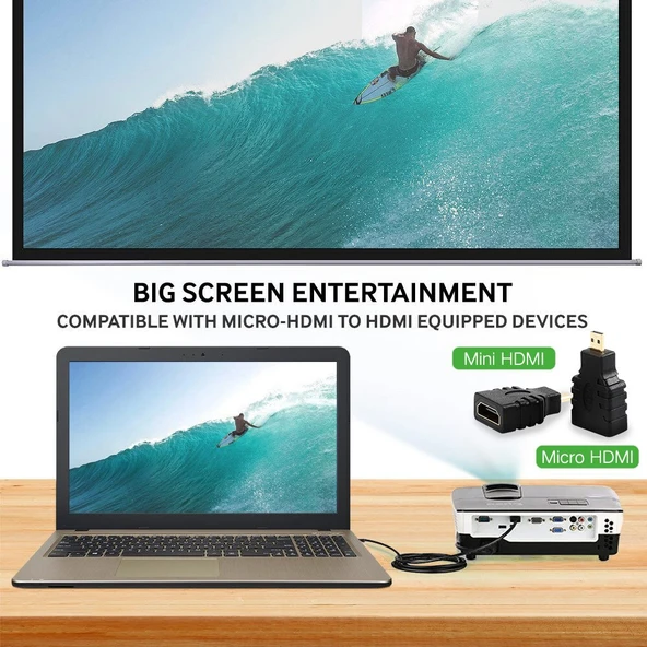 3 in 1 Full HD 1080P HDMI Kablo Adaptör Seti 1.5 Metre HDMI Kablo Mini HDMI ve Micro HDMI Adaptörlü - 6