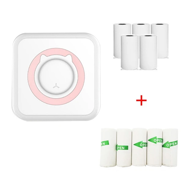C15 Mini Öğrenci Bluetooth Kablosuz Termal Fotoğraf Etiket Yazıcısı Pembe 5 Sticker 5 Kağıt