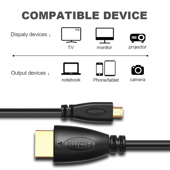 1.8 Metre Altın Kaplama 3D 1080P Mikro HDMI Erkek - HDMI Erkek Kablo - 7