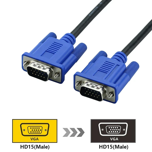 5 Metre Yüksek Kalite VGA 15 Pin Erkek - VGA 15 Pin Erkek Kablo Siyah - 2