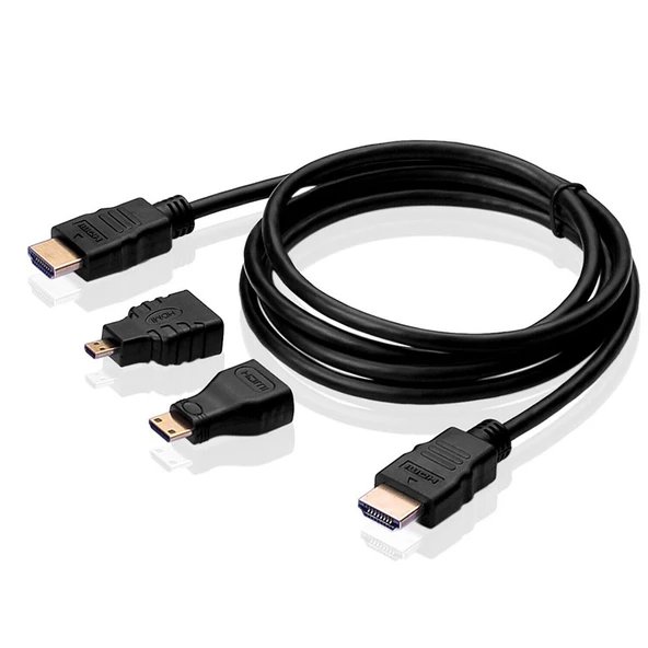3 in 1 Full HD 1080P HDMI Kablo Adaptör Seti 1.5 Metre HDMI Kablo Mini HDMI ve Micro HDMI Adaptörlü