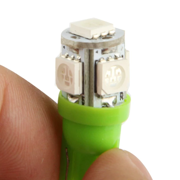 T10 Yeşil 5 LED 5050 SMD Araç Sinyal Ampulü Çift - 4