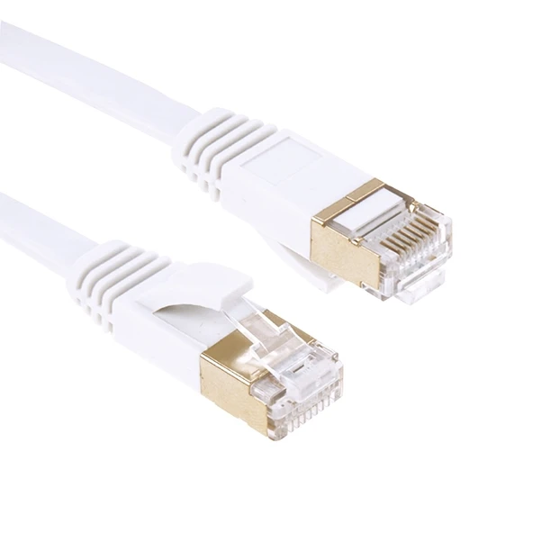 Altın Kaplama Uçlu CAT7 Yüksek Hızlı 10Gbps Ultra İnce Düz Ethernet RJ45 Ağ LAN Kablosu 25 Metre