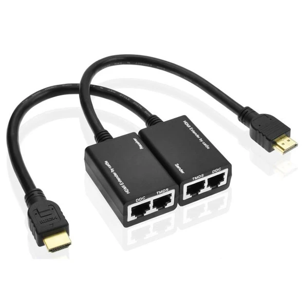 Cat5e 6 LAN Kablosu ile HDMI Uzatıcı 30 Metre 1080P Siyah