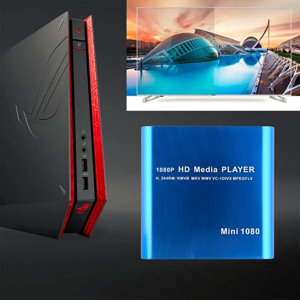 Mini 1080P Full HD Medya Oynatıcı USB HDD SD MMC Kart Destekli Siyah EU Fiş - 6