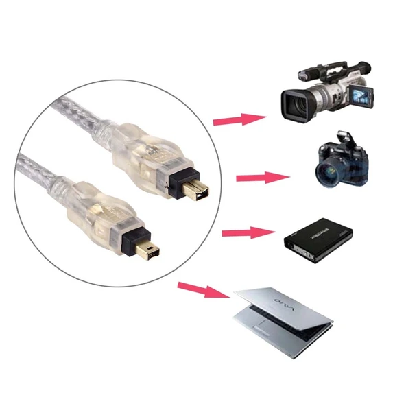 Altın Kaplama Firewire IEEE 1394 4Pin Erkek - 4Pin Erkek Kablo 3 Metre - 5