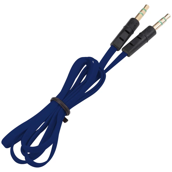 1 Metre Koyu Mavi Noodle Stil 3.5mm Erkek Aux Ses Kablosu Telefon Tablet Kulaklık Uyumlu - 3