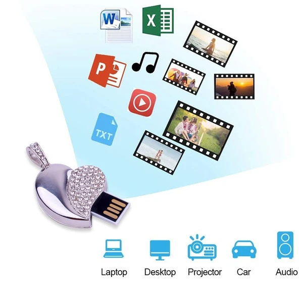 Gumus Kalp Sekilli Pirlanta Takili USB Flash Bellek 8GB - 4