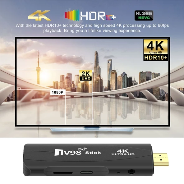 TV98 Rockchip 3228A Dört Çekirdek 4K HD Bluetooth Android TV Stick 2GB RAM 16GB Depolama EU Priz - 6