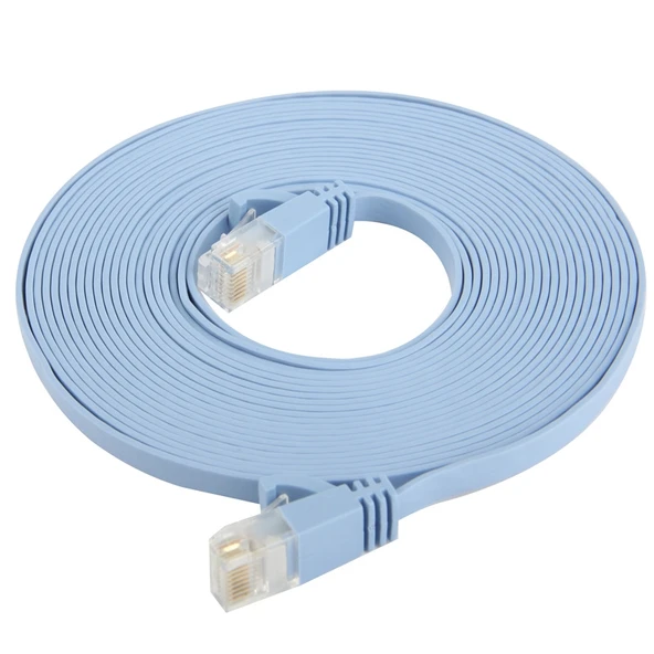 CAT6 Ultra İnce Düz Ethernet Ağ LAN Kablosu 5 Metre Bebek Mavisi - 4