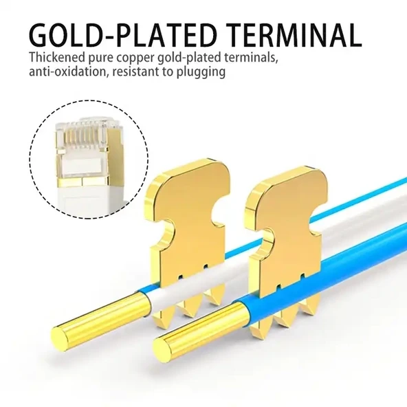 Altın Kaplama Uçlu CAT7 Yüksek Hızlı 10Gbps Ultra İnce Düz Ethernet RJ45 Ağ LAN Kablosu 25 Metre - 3