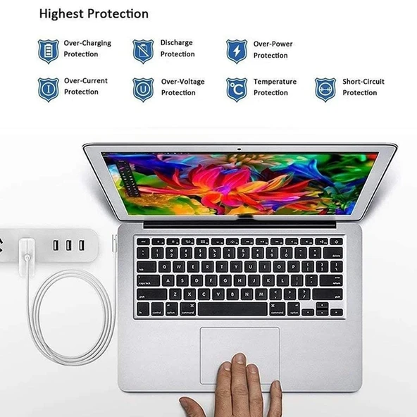 MacBook A1436 45W 14.85V 3.05A 5 Pin MagSafe 2 Güç Adaptörü 1.6m Kablo ABD Fişi Beyaz - 7