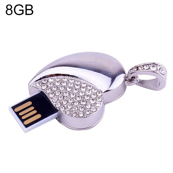 Gumus Kalp Sekilli Pirlanta Takili USB Flash Bellek 8GB
