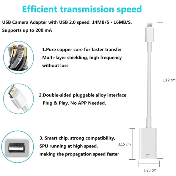 Orijinal Versiyon USB Kamera Adaptörü iPad iPhone Beyaz - 4