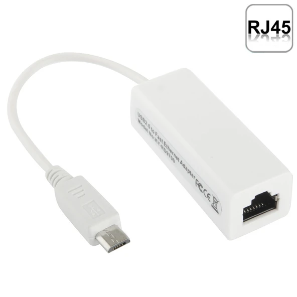 Tablet PC ve Android TV için Micro USB 2.0 Ethernet Adaptörü Beyaz 20cm - 2